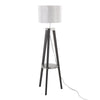 Compass - Mid-Century Modern Floor Lamp With Shelf - Black / Silver / Gray