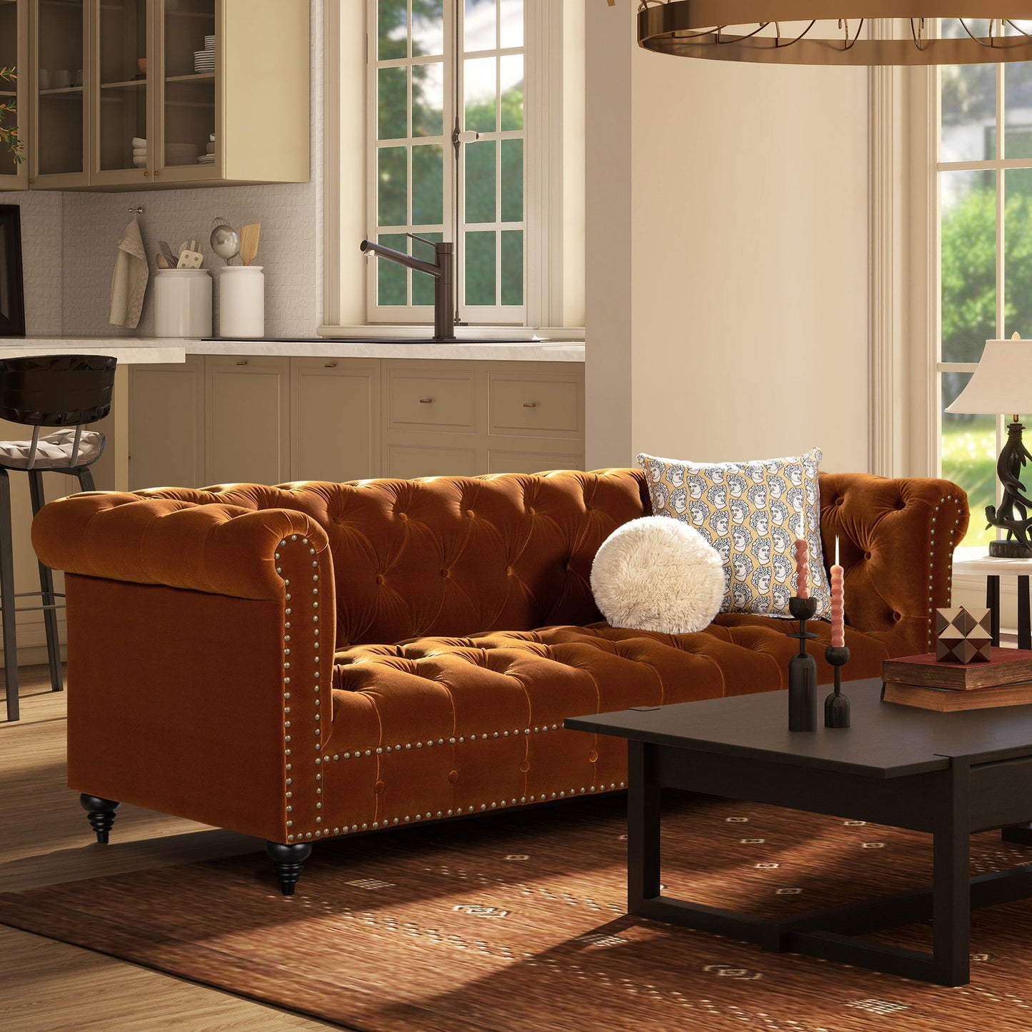 Alto - Tufted Chesterfield Sofa - Burnt Orange