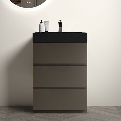 Alice - 24" Bathroom Vanity With Sink, Large Storage Freestanding Bathroom Vanity For Modern Bathroom, One-Piece Black Sink Basin Without Drain And Faucet - Black / Gray
