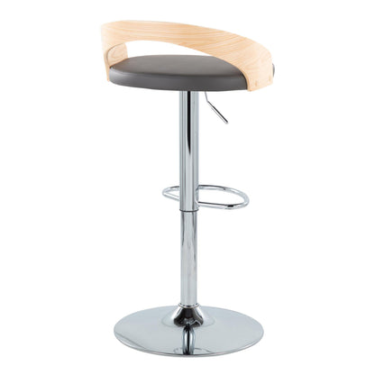 Grotto - Mid-Century Modern Adjustable Height Barstool With Swivel With Oval Footrest (Set of 2) - Chrome / Natural / Gray
