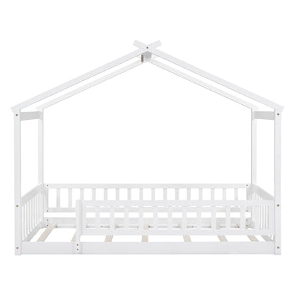 Twin Size Bed House Bed Frame & Fence - White