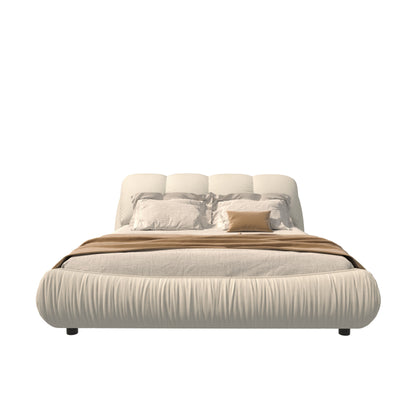 King Size Luxury Upholstered Platform Bed With Oversized Padded Backrest And Solid Wood Frame, Suitable For Multiple Heights Of Mattresses - Beige