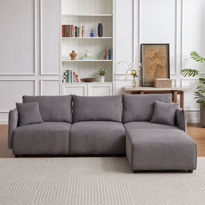 Multi Module Combination Style Sofa For Living Room And Other Lounge Spaces, Modern Minimalist Corduroy Combination Sofa With 2 Comfort Cushions With USB & C Charging Ports, 2 Sets - Gray