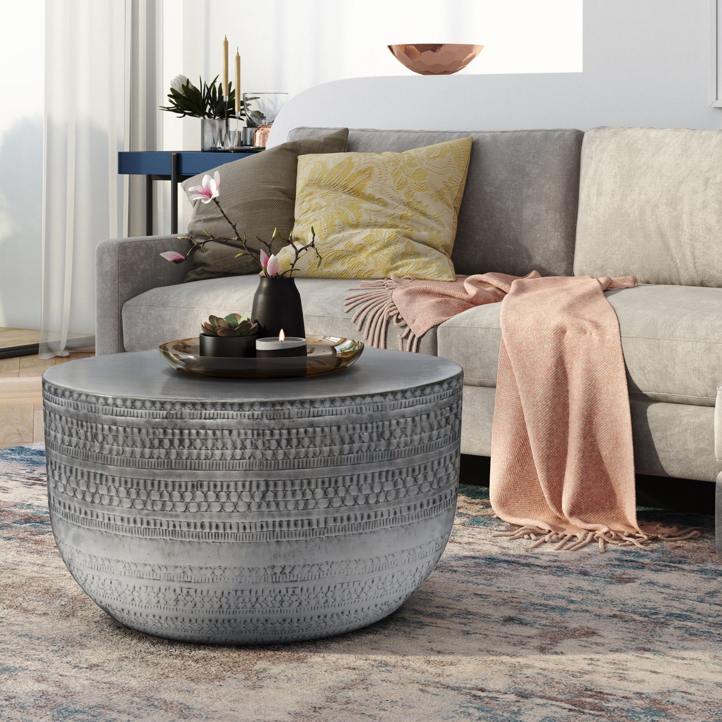 Johnsen - Metal Coffee Table - Antique Silver