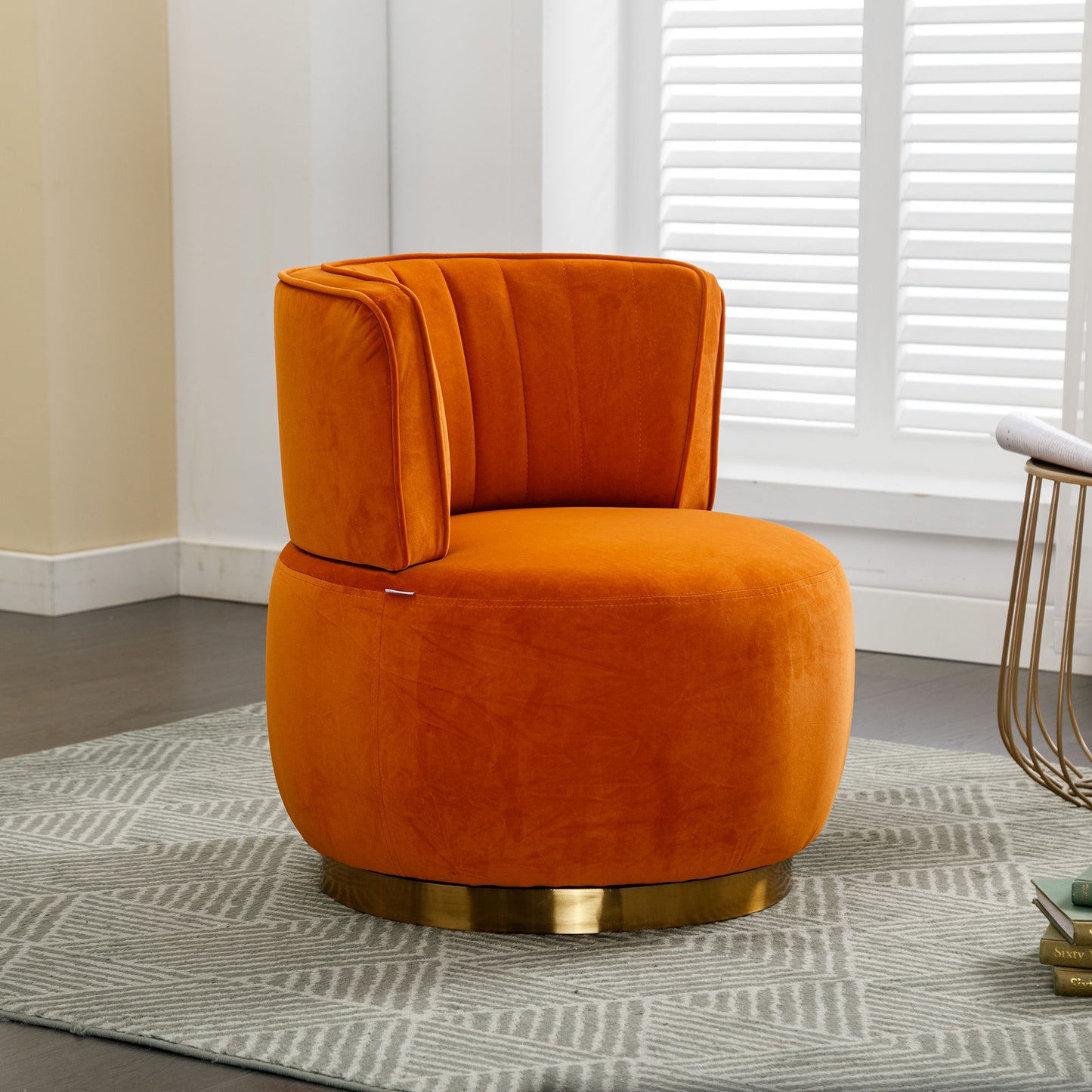 360 Degree Swivel Cuddle Barrel Accent Sofa Chair, Fluffy Round Armchair - Orange