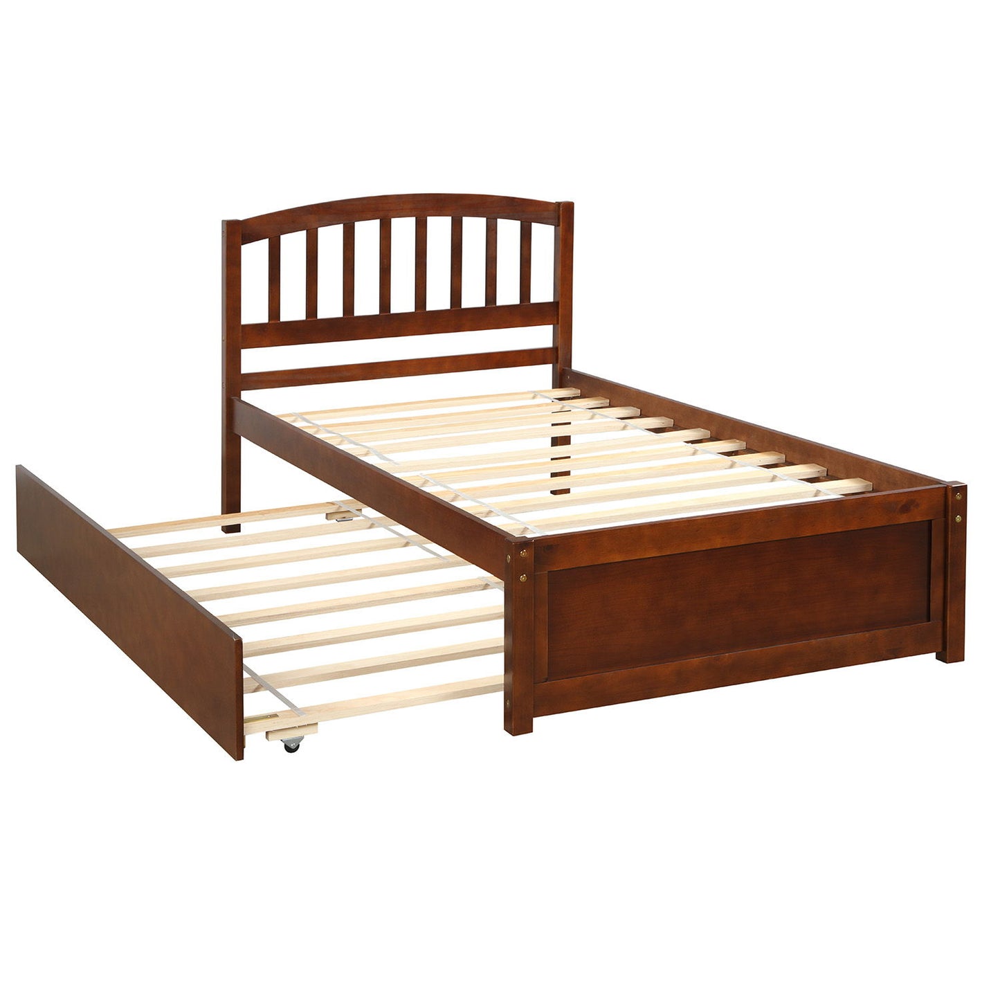 Twin Size Platform Bed Frame With Trundle - Walnut