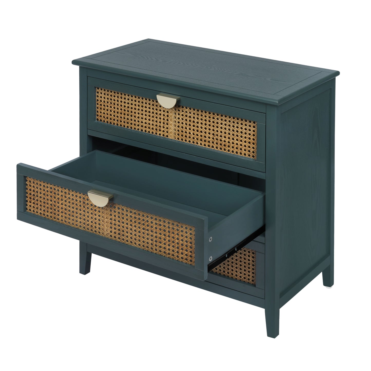 3 Drawer Cabinet - Natural Rattan, Suitable For Bedroom - Green