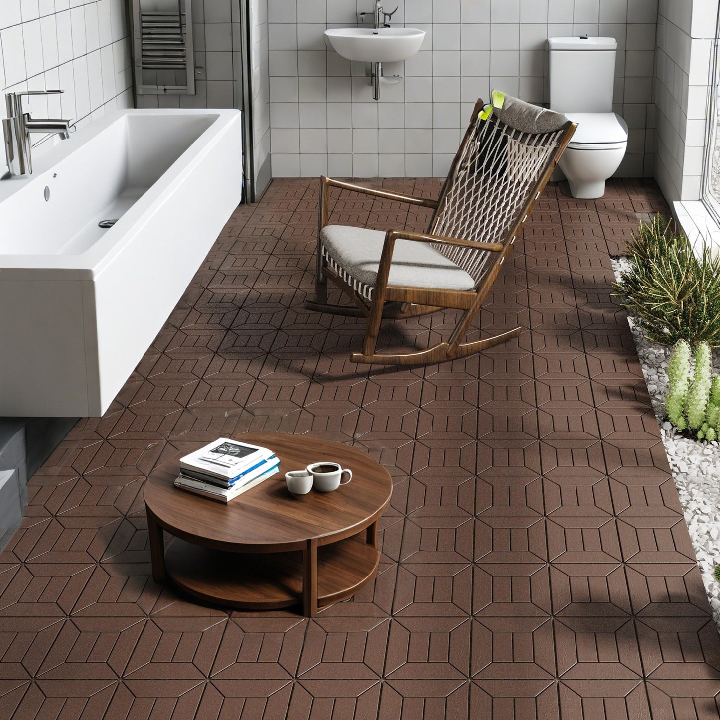 New Style Patio Deck Tiles, Diy Module Interlocking Decking Tiles Floor Tile Outdoor And Indoor, Easy And Quick Installation Court Tiles For Porch Poolside Balcony Backyard 44 Pieces - Red Brown