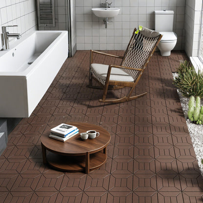New Style Patio Deck Tiles, Diy Module Interlocking Decking Tiles Floor Tile Outdoor And Indoor, Easy And Quick Installation Court Tiles For Porch Poolside Balcony Backyard 44 Pieces - Red Brown