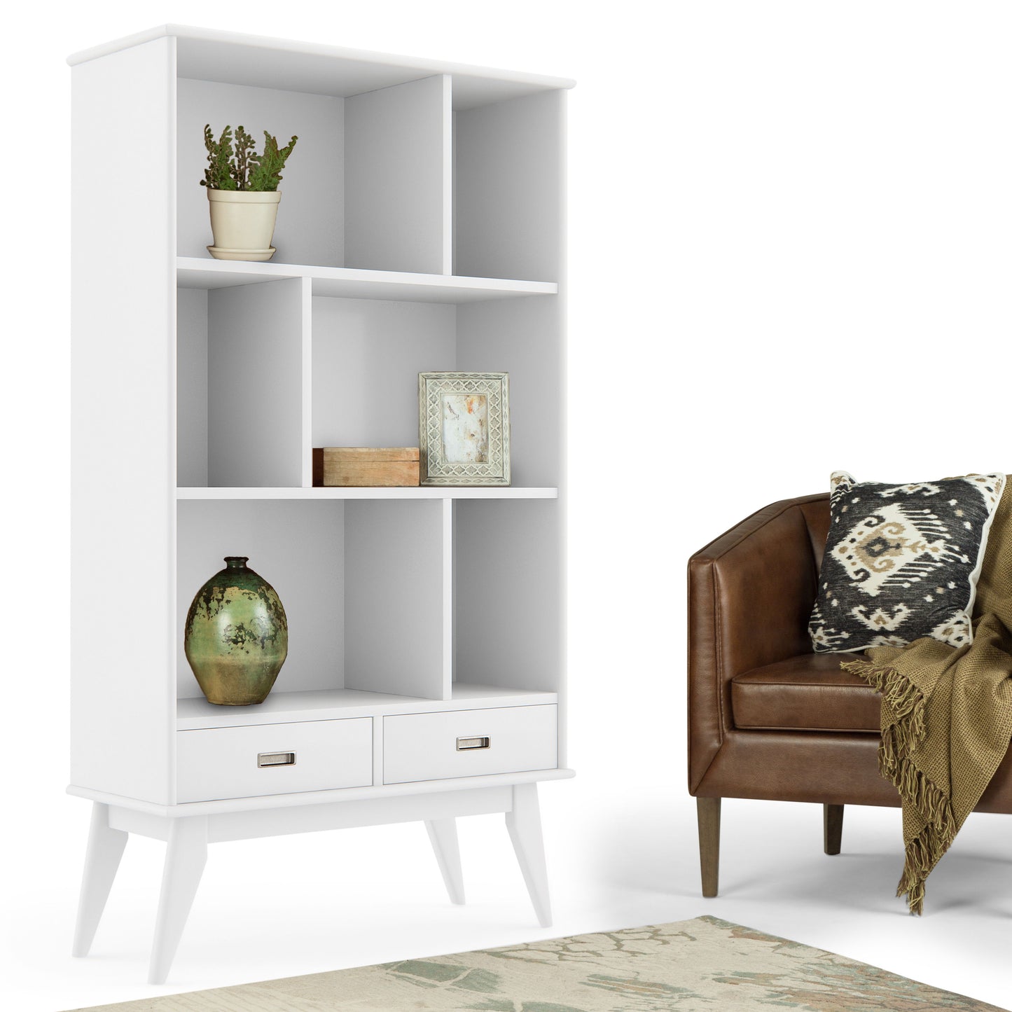 Draper - Mid Century Wide Bookcase And Storage Unit - White
