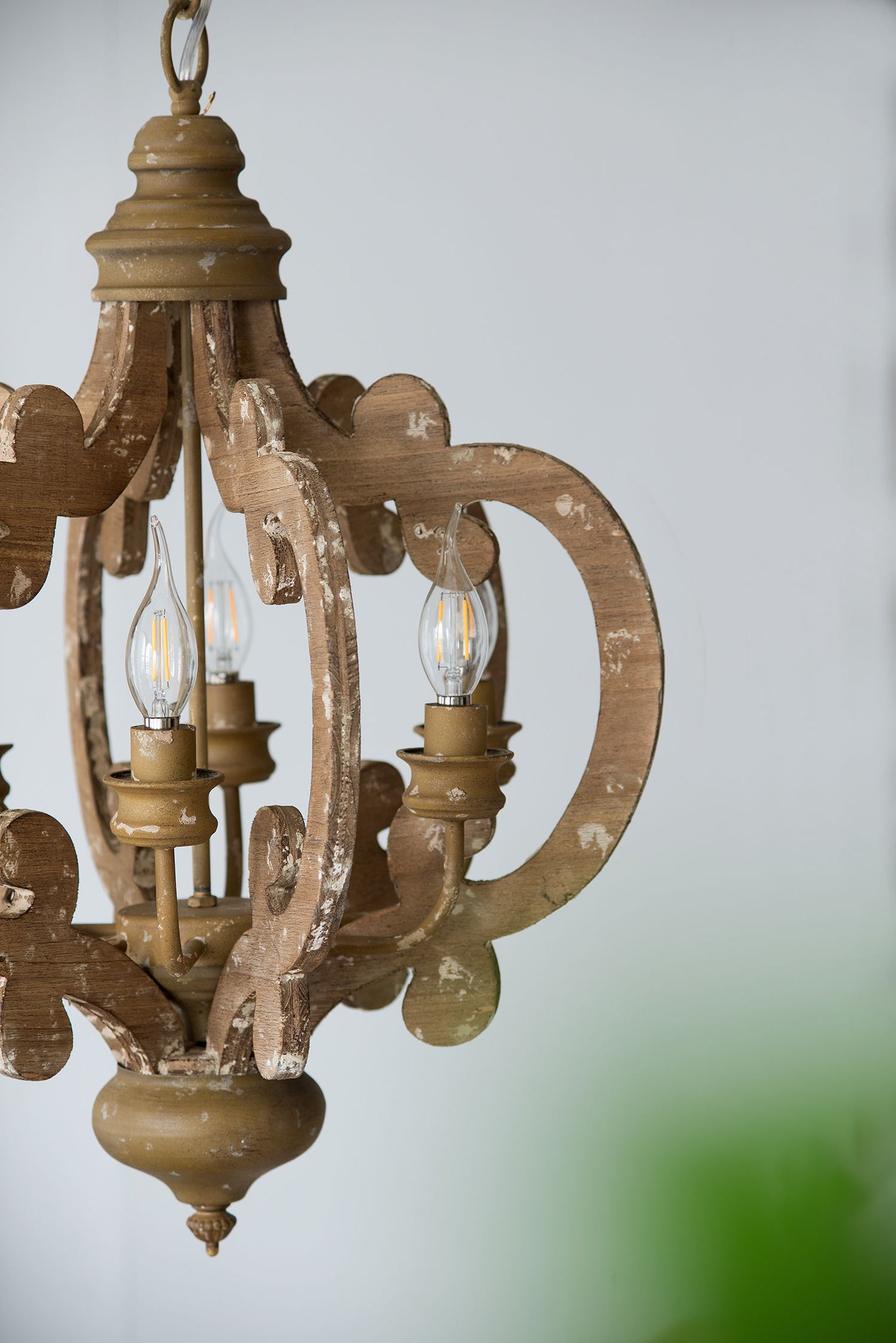 Farmhouse Chandelier, 6 Light Wood Chandelier Pendant Light Fixture With Adjustable Chain For Dining Room Living Room Entryway, Bulb Not Included - Beige Brown