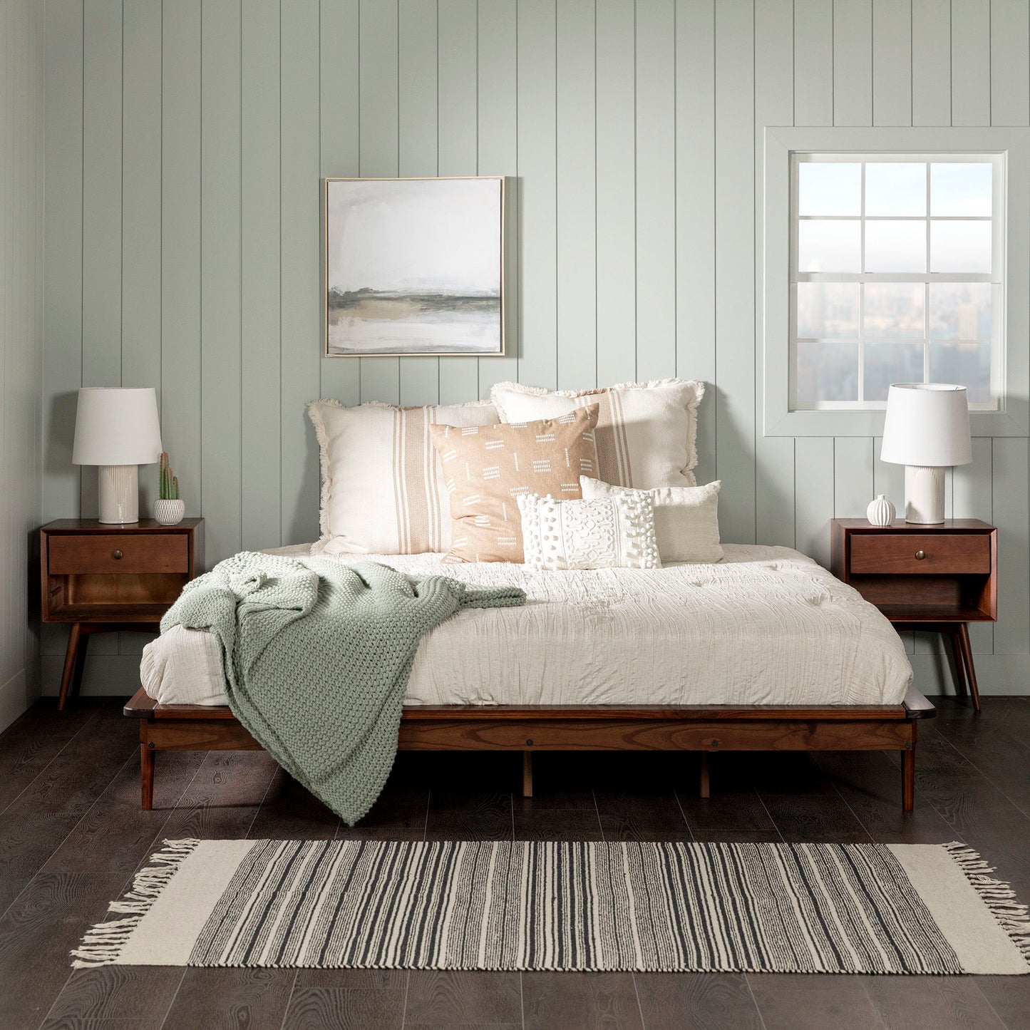 Mid-Century Modern Solid Wood King Platform Bed Frame - Walnut