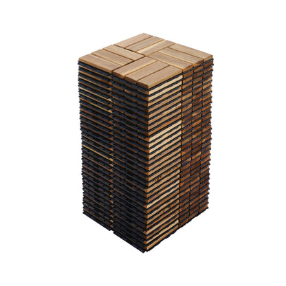 30 Piece Interlocking Deck Tiles Checker Pattern, Square Acacia Hardwood Outdoor Flooring For Patio, Bancony, Pool Side - Yellow