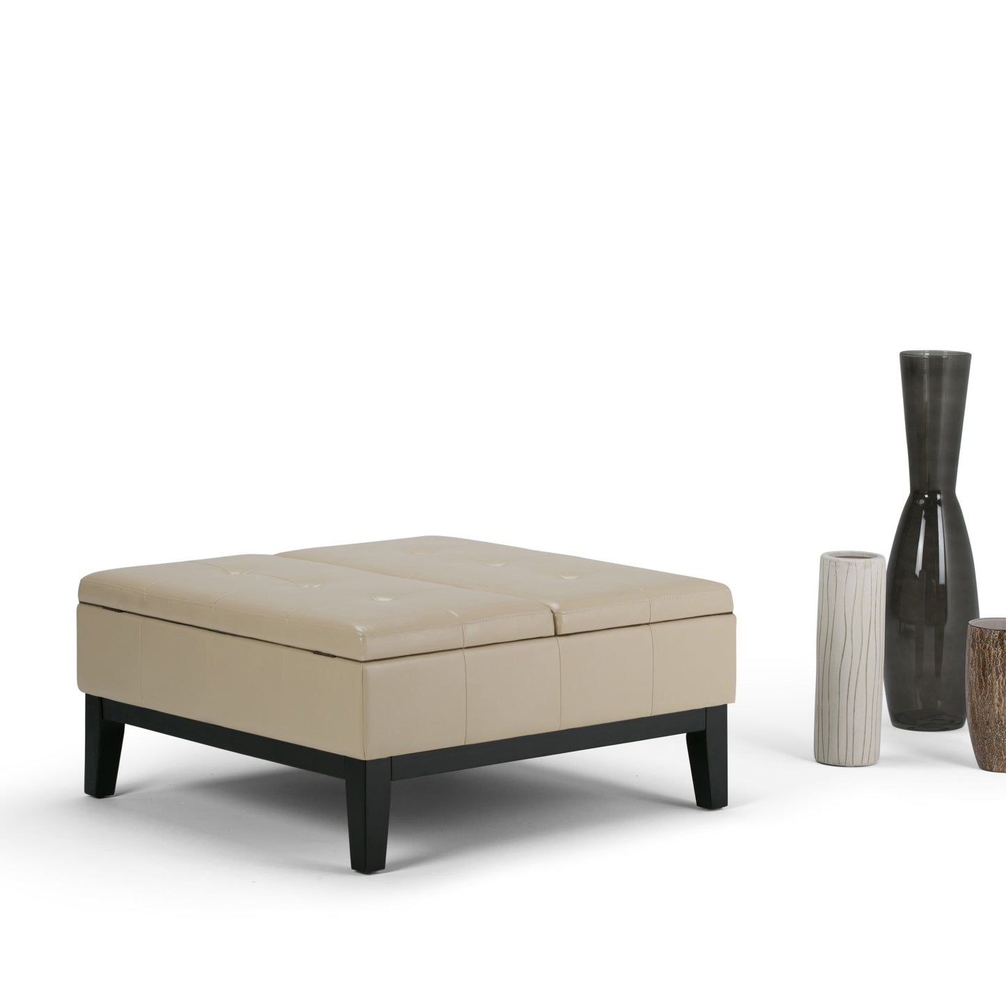 Dover - Square Coffee Table Storage Ottoman - Satin Cream