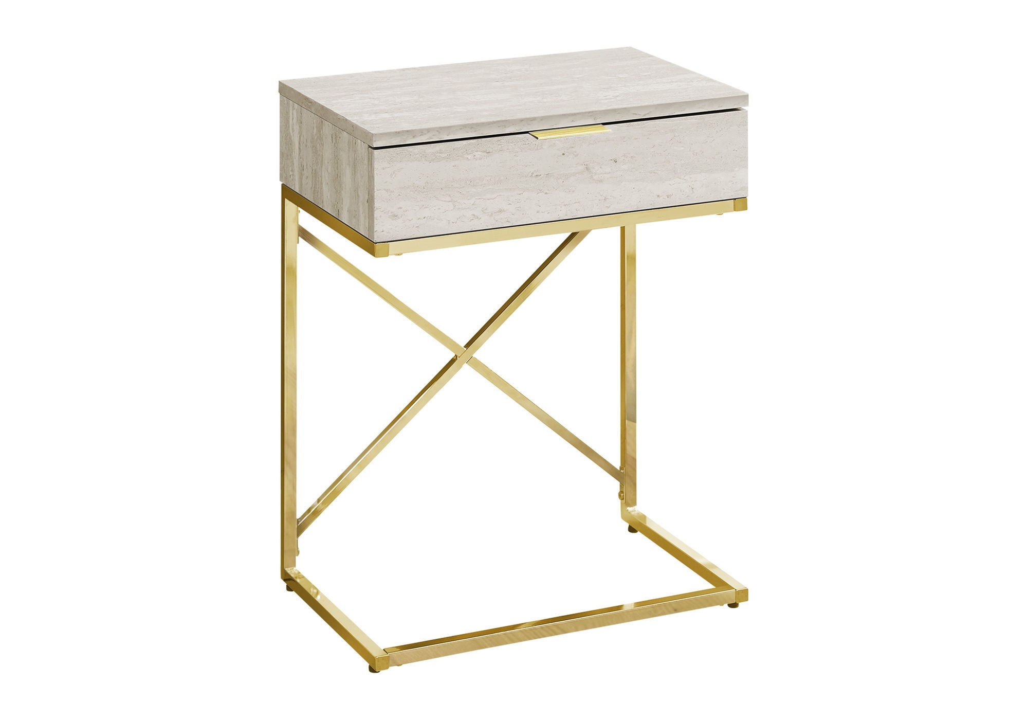 Accent Side Table, Storage Drawer, Marble Look Contemporary & Modern - Beige