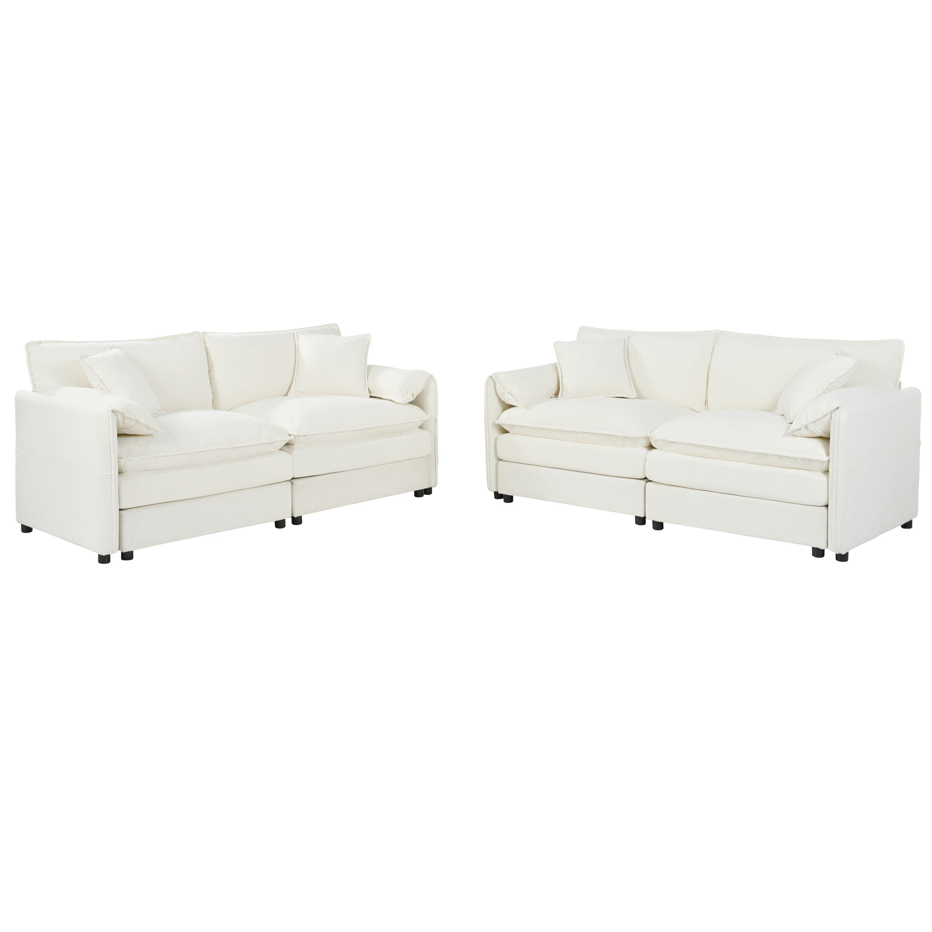 Oversized Deep Seat Luxury 2 Piece Sofa Set, Modern Chenille Comfy Cloud Couches With 4 Pillows - Beige