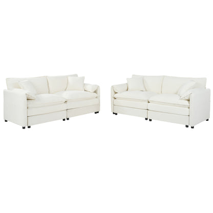 Oversized Deep Seat Luxury 2 Piece Sofa Set, Modern Chenille Comfy Cloud Couches With 4 Pillows - Beige