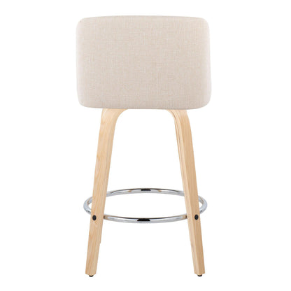Toriano - Contemporary Fixed Height Counter Stool With Swivel With Round Footrest (Set of 2) - Natural / Cream