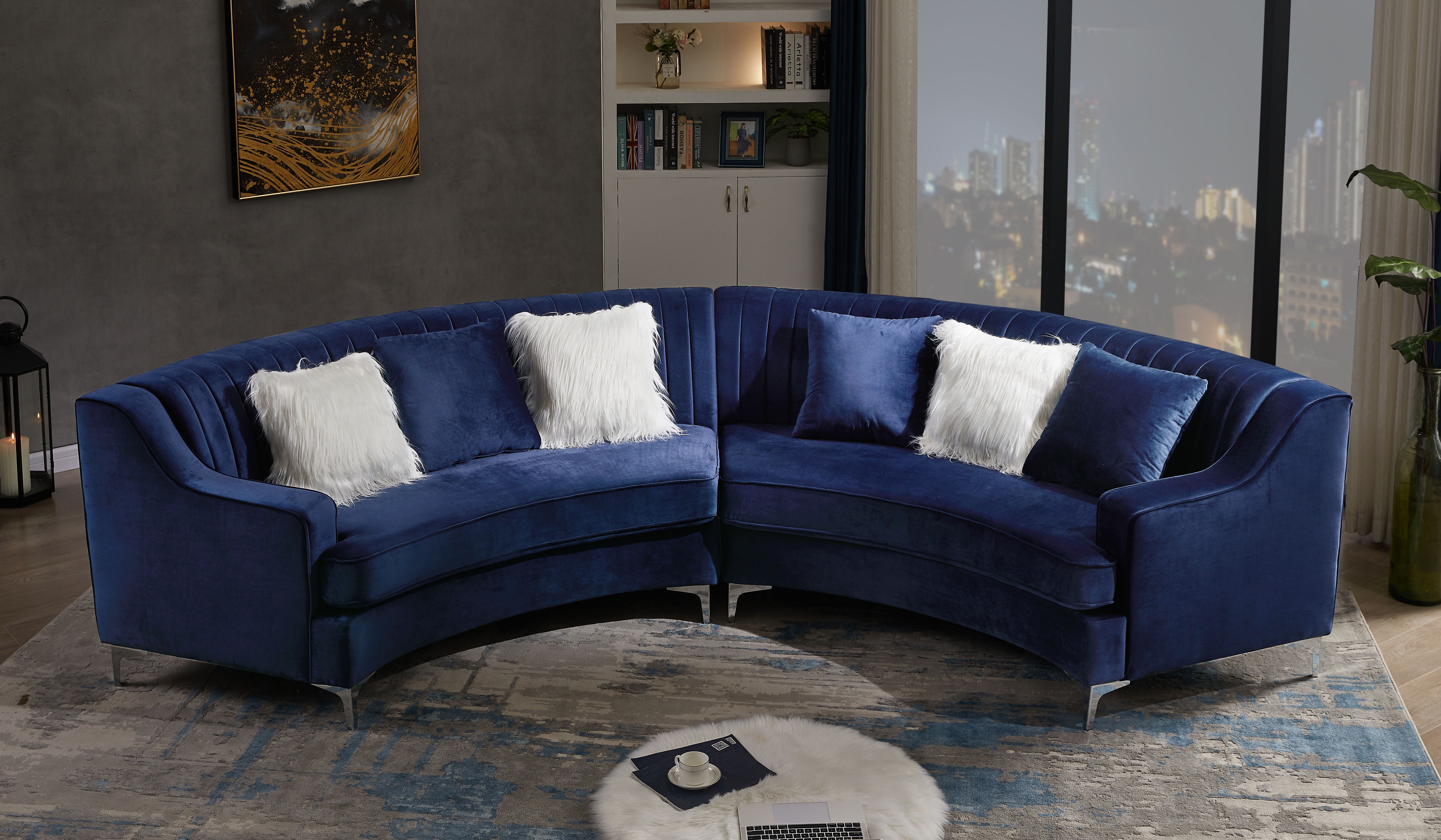 Velvet Curved Sofa - Navy Blue
