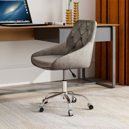 Modern Velvet Fabric Dining Chair With Chrome Legs, Soft And Comfortable, Lift Adjustment, Space Saving - Gray