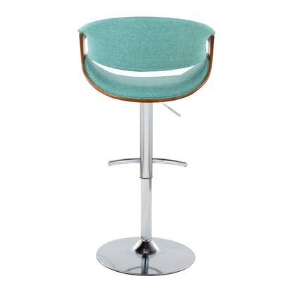 Curvo - Mid-Century Modern Adjustable Barstool With Swivel With Rounded T Footrest (Set of 2) - Chrome / Walnut / Teal