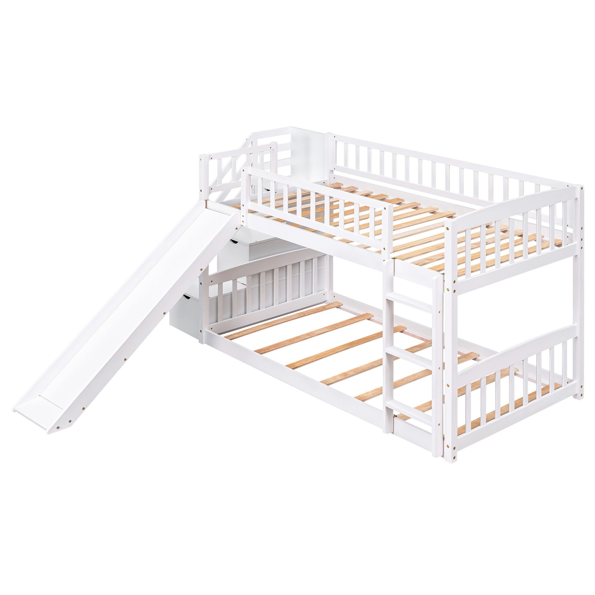 Twin Over Twin Stairway Bunk Bed & Two Drawers And Slide - White