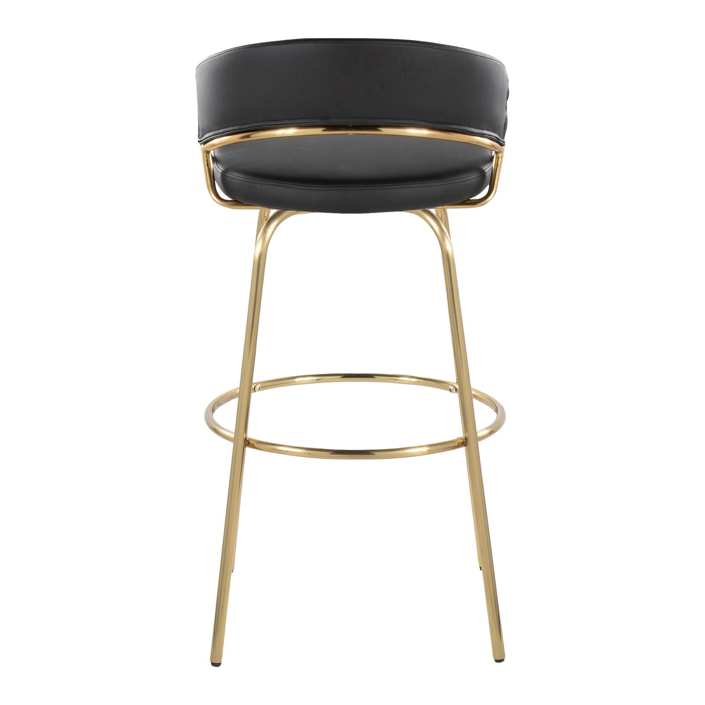 Jie - Fixed Height Contemporary Barstool With Swivel With Round Footrest (Set of 2) - Gold / Black