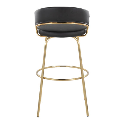 Jie - Fixed Height Contemporary Barstool With Swivel With Round Footrest (Set of 2) - Gold / Black