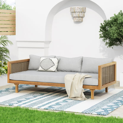 Claremont - 3 Seater Daybed With Rattan Arms - Light Gray