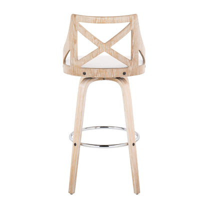 Charlotte - Farmhouse Fixed Height Barstool With Swivel Round Chrome Footrest (Set of 2) - White Washed / Cream