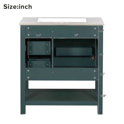 Transitional Style Bathroom Vanity Cabinet Combo With Ceramic Sink - Green