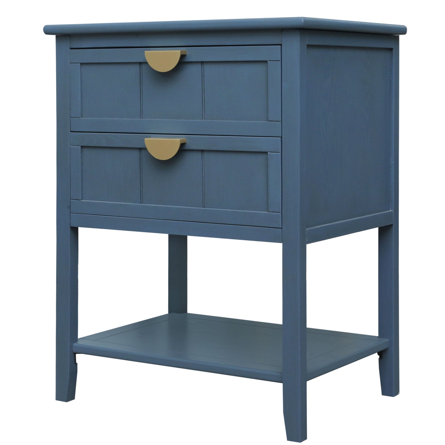 2 Drawer Side Table, American Style, End Table, Suitable For Bedroom - Blue