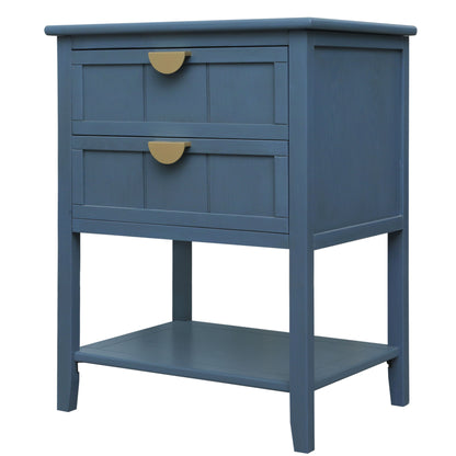 2 Drawer Side Table, American Style, End Table, Suitable For Bedroom - Blue