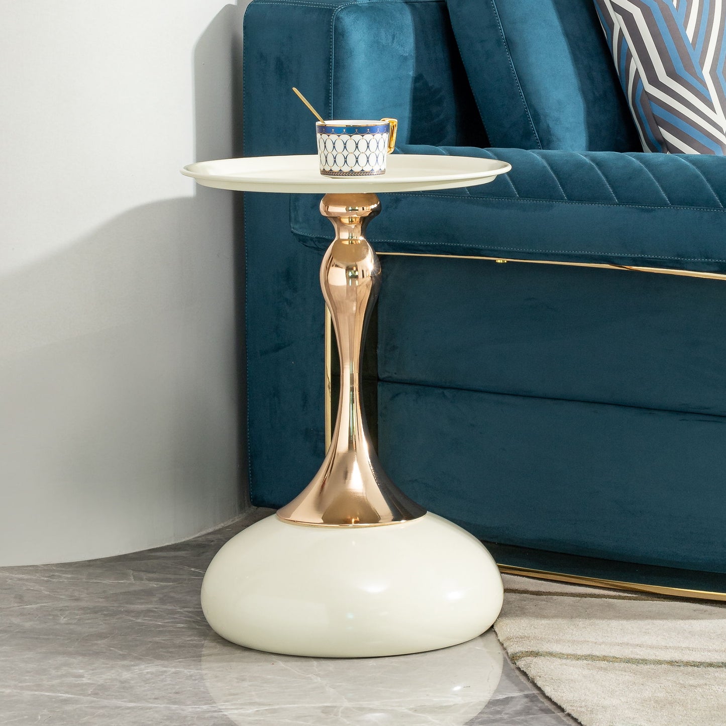 Modern Small Round Side Table For Small Spaces Carbon Steel Cocktail Table - Milk White