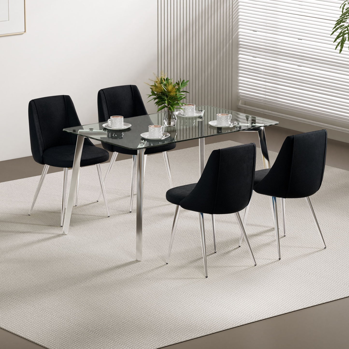 Modern Velvet Dining Chair With Chrome Metal Legs For Home And Office (Set of 4) - Black
