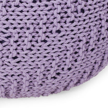 Bordeaux - Knitted Cotton Round Pouf Ottoman - Lavender