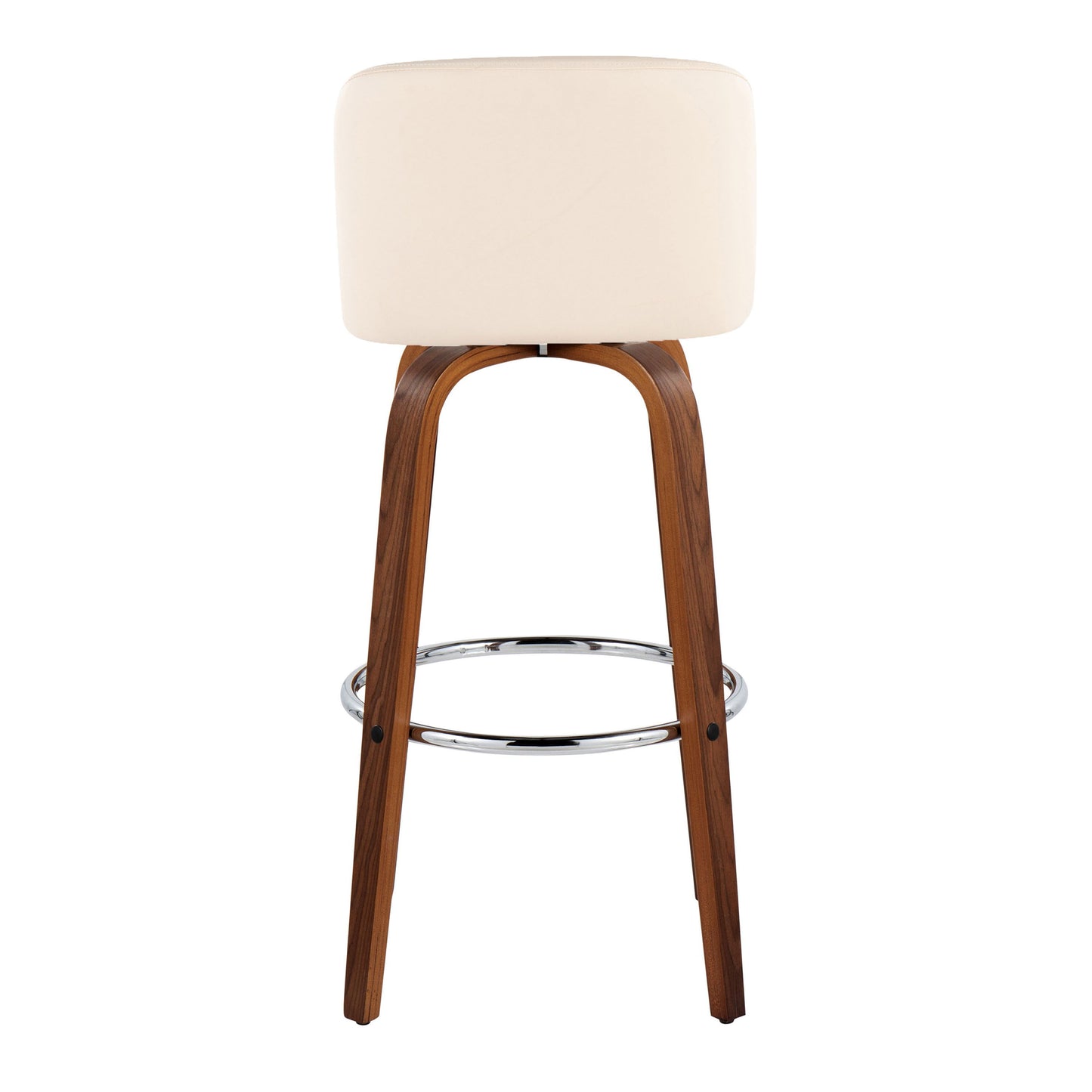 Toriano - Mid-Century Modern Fixed Height Barstool With Swivel And Round Footrest (Set of 2) - Walnut / Cream