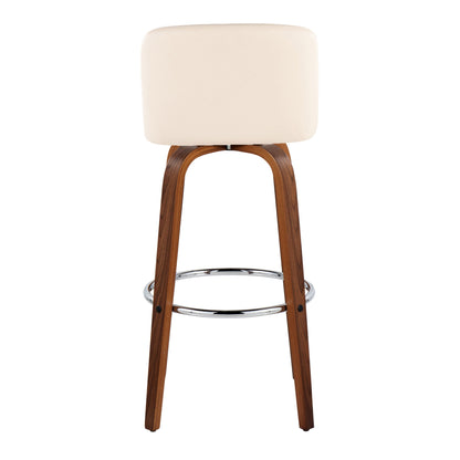 Toriano - Mid-Century Modern Fixed Height Barstool With Swivel And Round Footrest (Set of 2) - Walnut / Cream