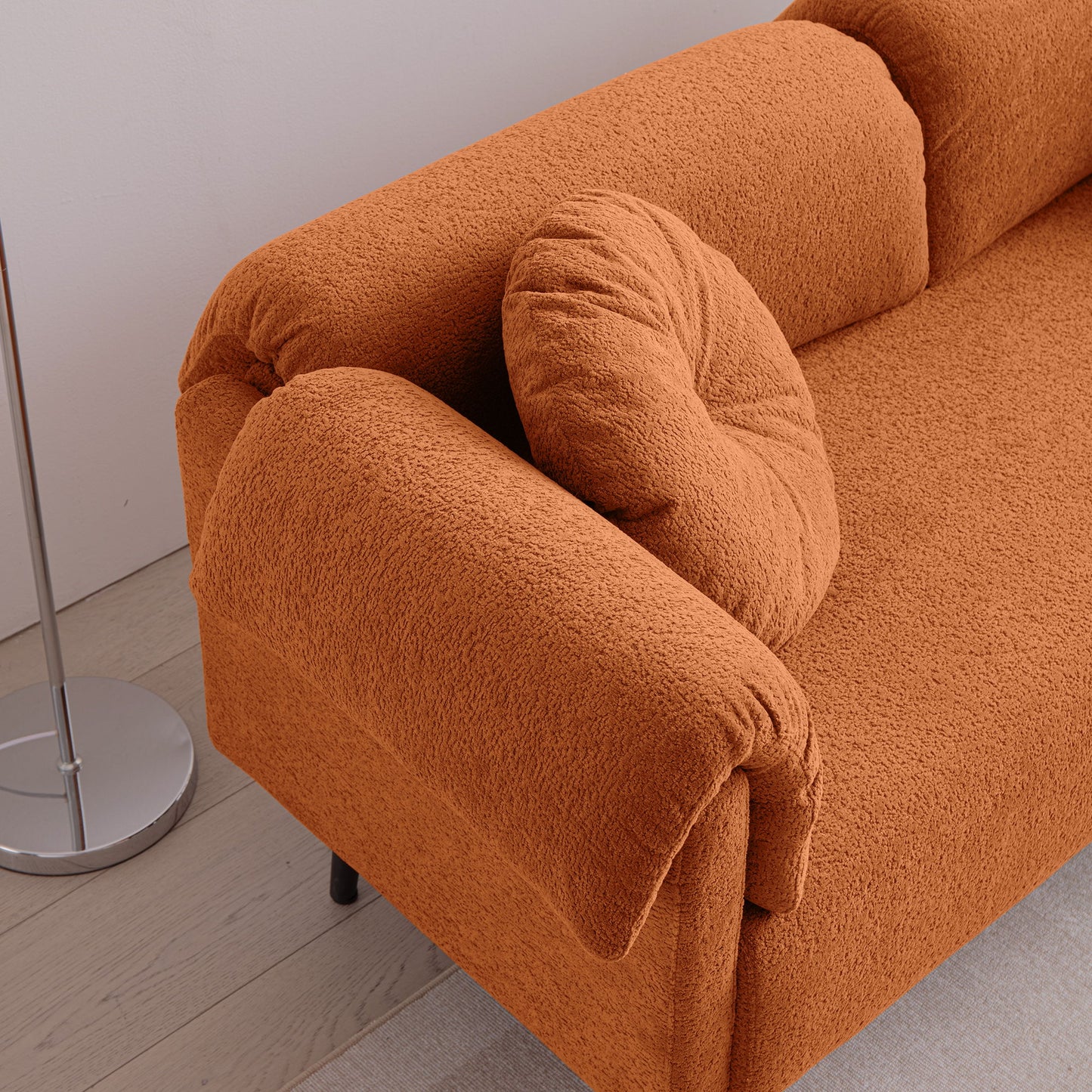 Modern Lamb Wool Sofa With Decorative Throw Pillows For Small Spaces - Orange