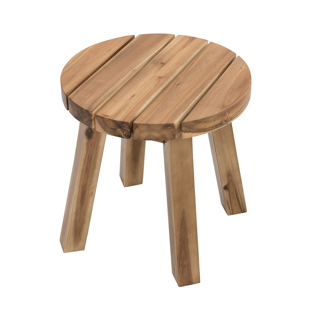 Round Side Table, Solid Wood - Natural Wood / Brown