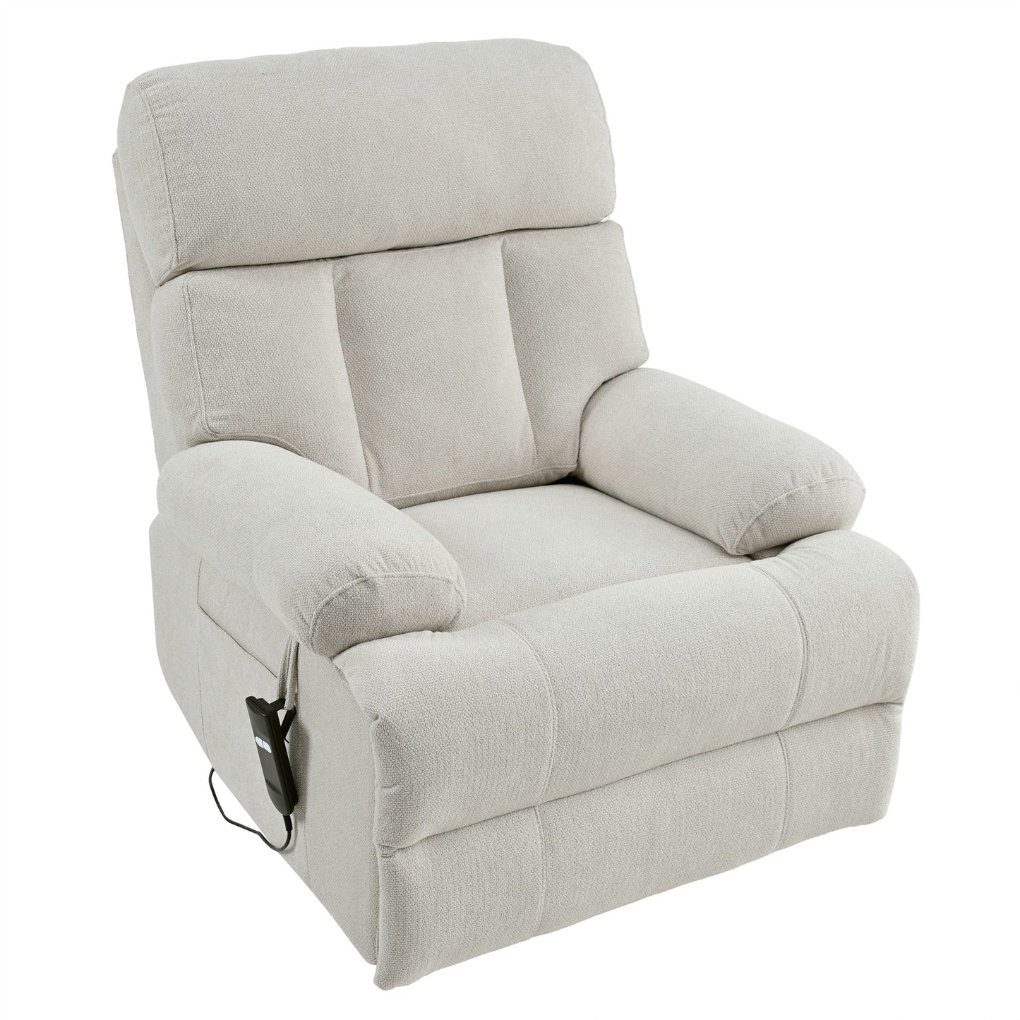 Oversized Power Lift Recliner Chair - Electric Fabric Reclining Sofa Chair With Remote Control, Side Pocket, And Spacious Seat For Home Theater - Light Gray