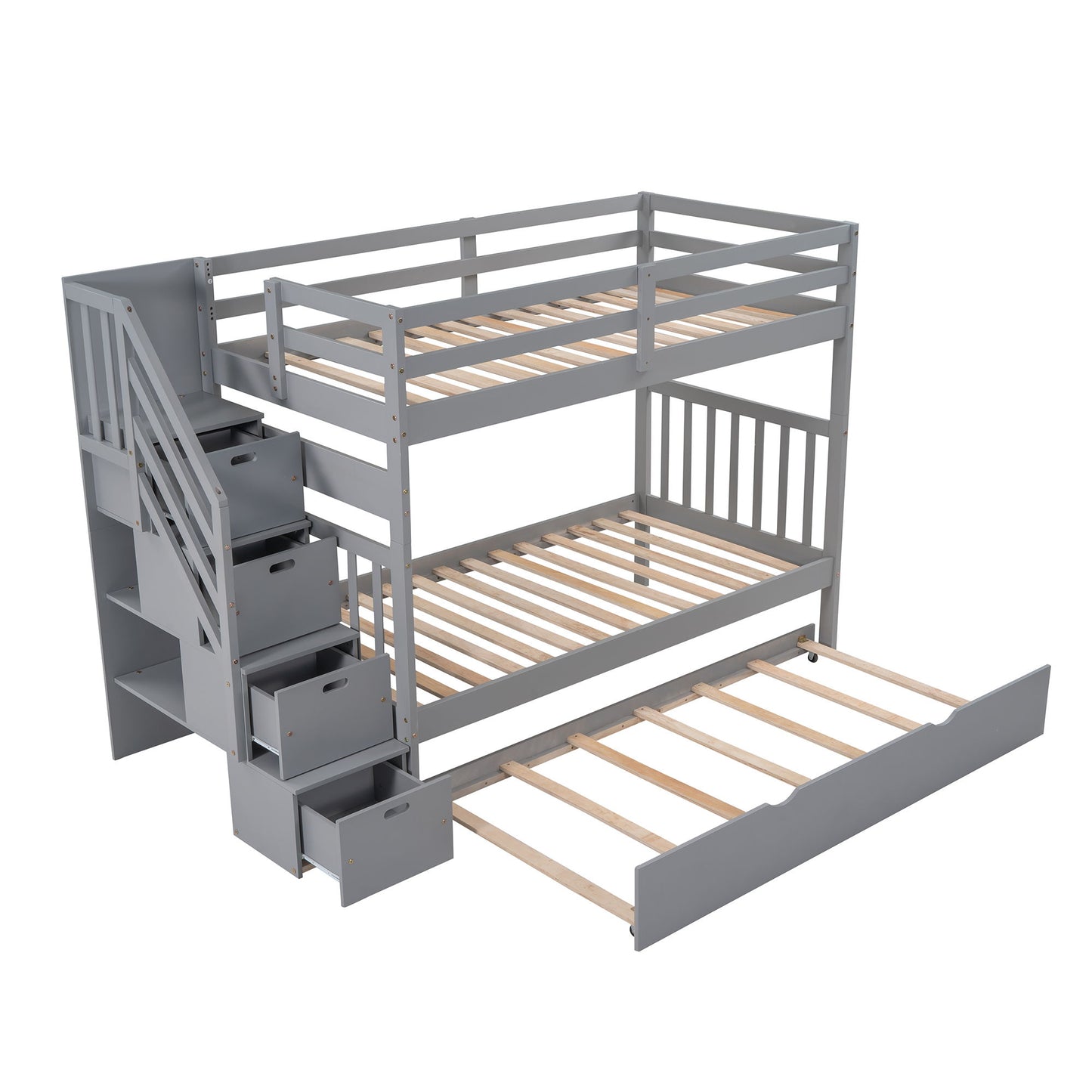 Twin Over Twin / Full Bunk Bed With Twin Size Trundle - Gray
