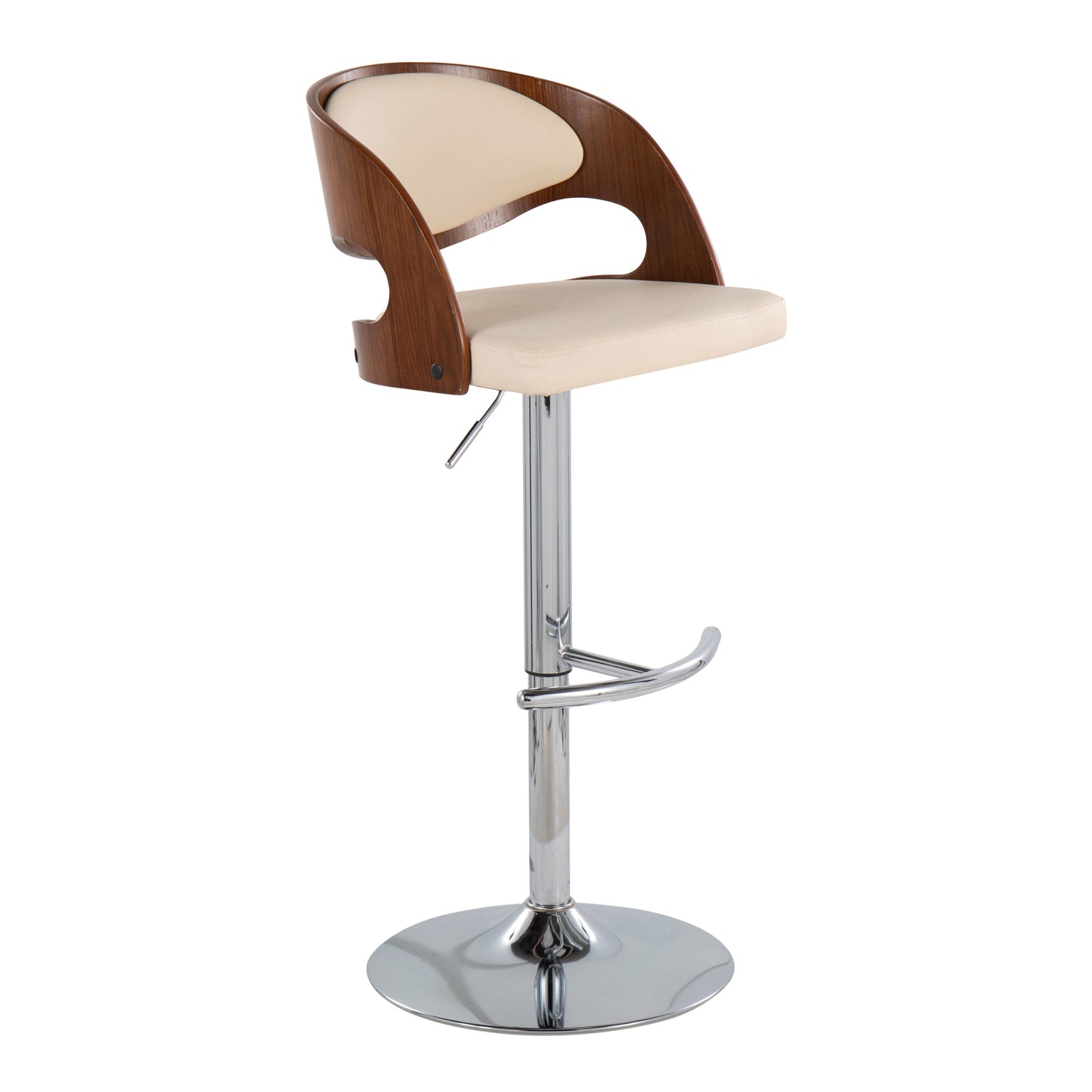 Pino - Mid-Century Modern Adjustable Barstool With Swivel (Set of 2) - Walnut / Cream