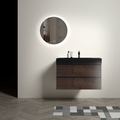 Alice - 36" Bathroom Vanity With Sink, Large Storage Wall Mounted Floating Bathroom Vanity For Modern Bathroom, One-Piece Sink Basin Without Drain And Faucet - Walnut / Black