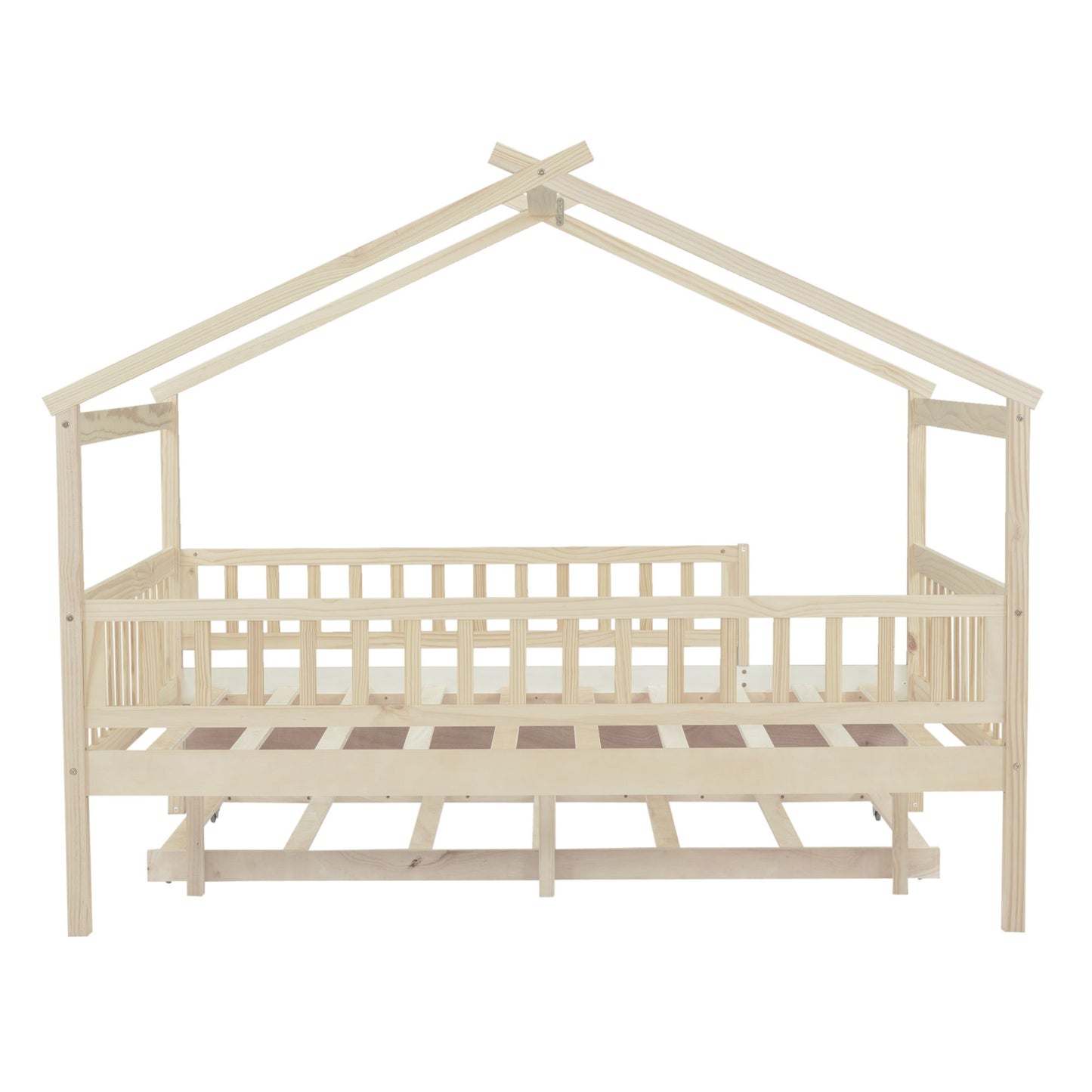 Full Size House Bed With Twin Size Trundle - Natural