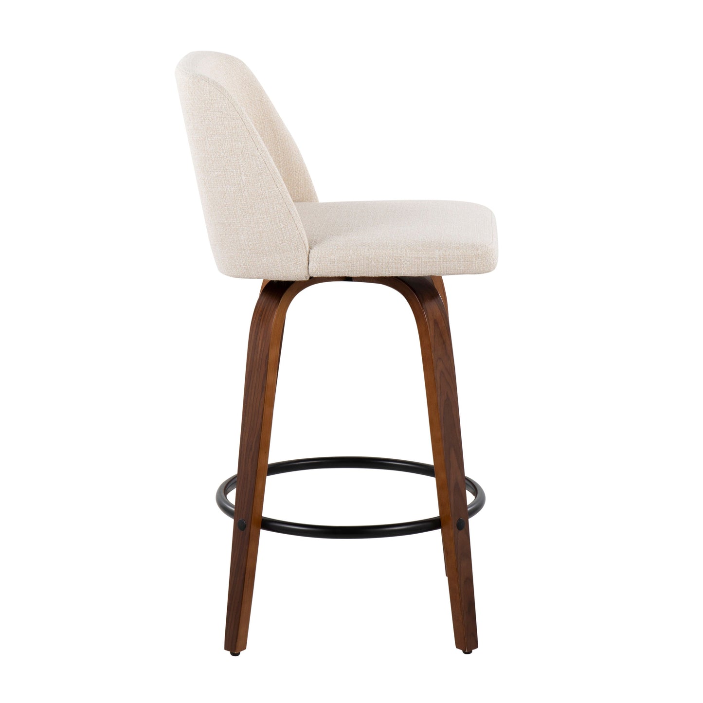 Toriano - Mid-Century Modern Fixed Height Counter Stool & Round Footrest (Set of 2) - Walnut / Cream