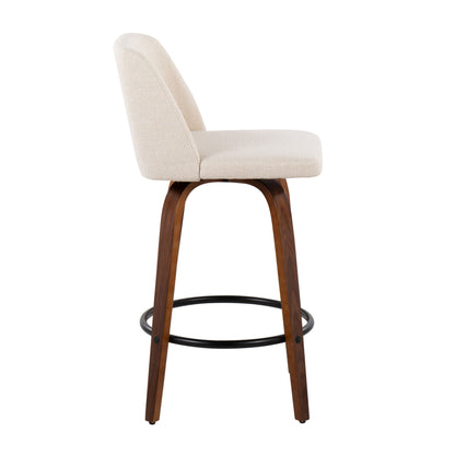 Toriano - Mid-Century Modern Fixed Height Counter Stool & Round Footrest (Set of 2) - Walnut / Cream
