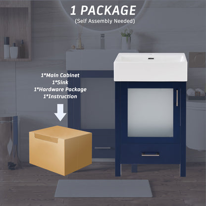 Bathroom Vanity With Ceramic Sink And Ample Storage, Ideal For Small Bathrooms - Blue