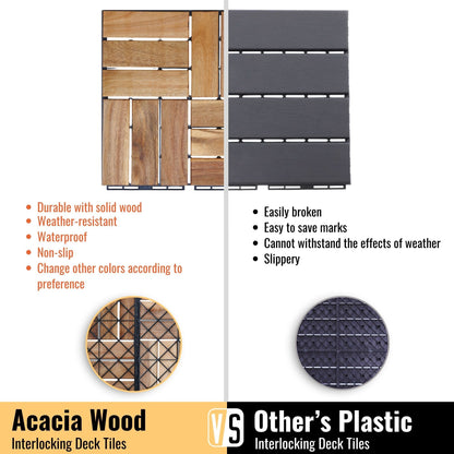 30 Piece Interlocking Deck Tiles Checker Pattern, Square Acacia Hardwood Outdoor Flooring For Patio, Bancony, Pool Side - Yellow