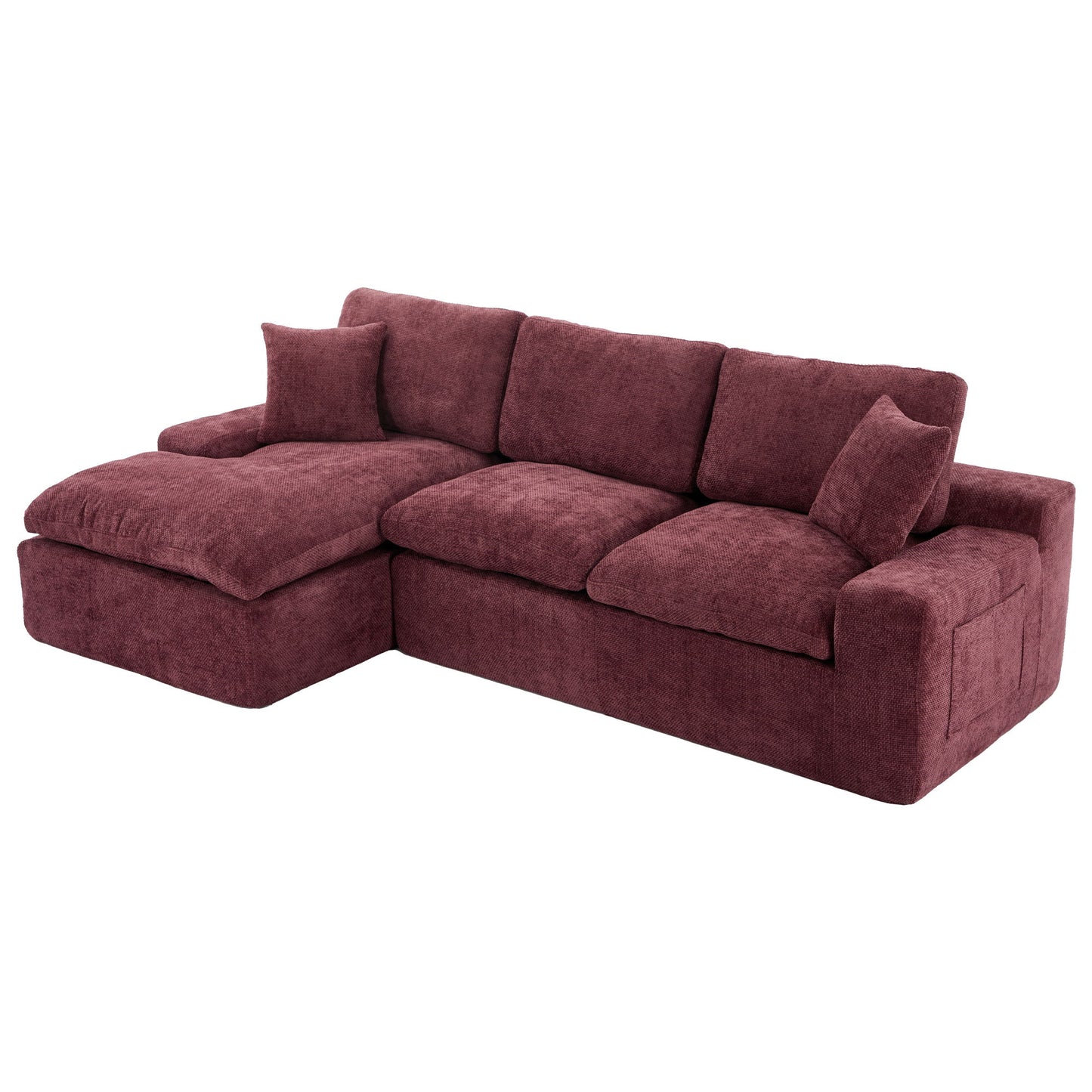 Cloud Sectional Sofa Upholstered Sofa Couch With Double-Layer Cushion And Side Pockets - Red